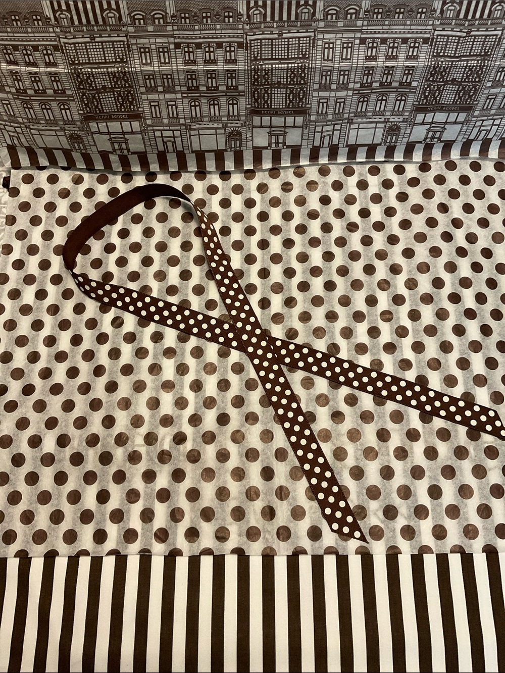1 Yard of Authentic Henri Bendel Grosgrain Brown & White Polka Dot Ribbon